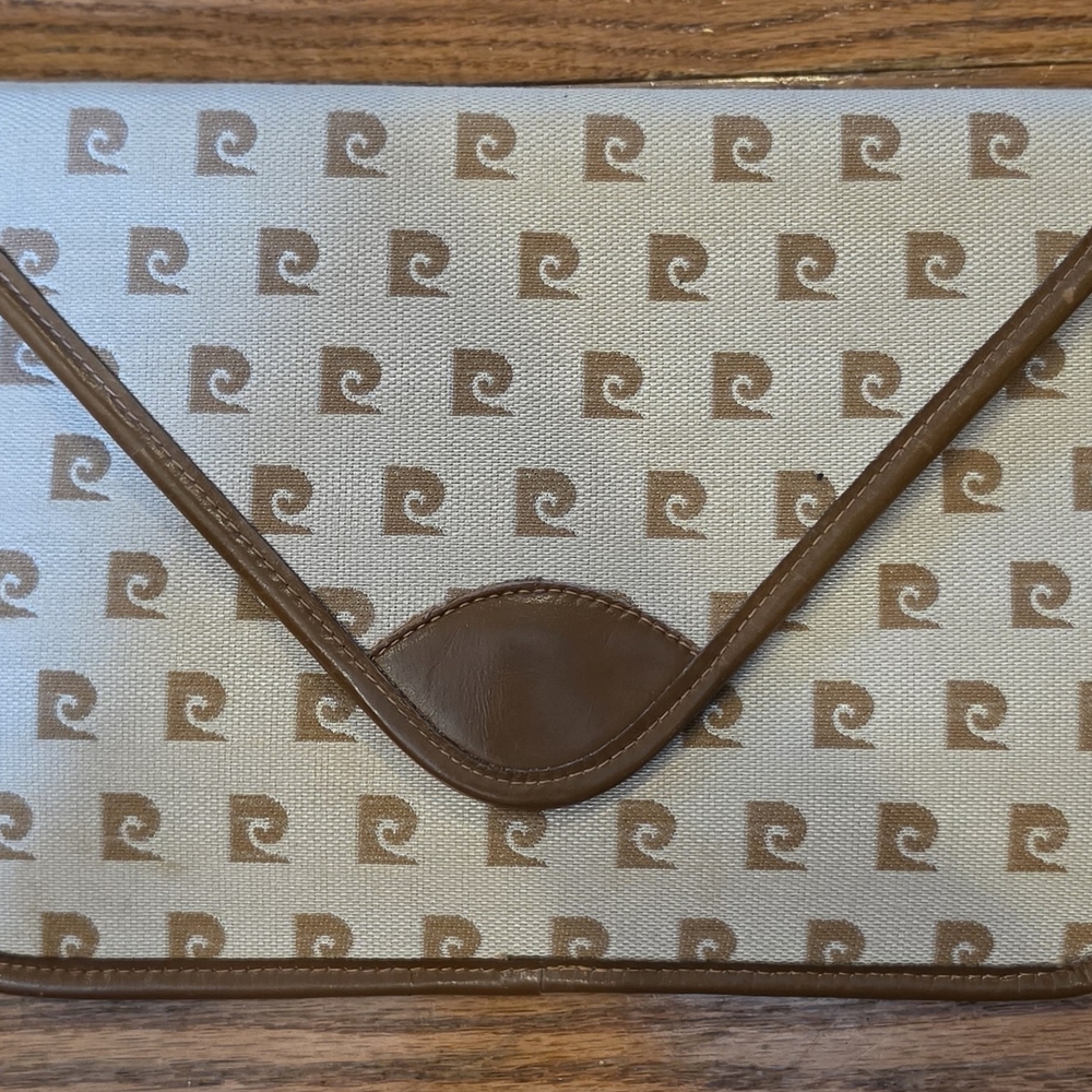 Pierre Cardin Beige and Brown Monogram Canvas Clutch
